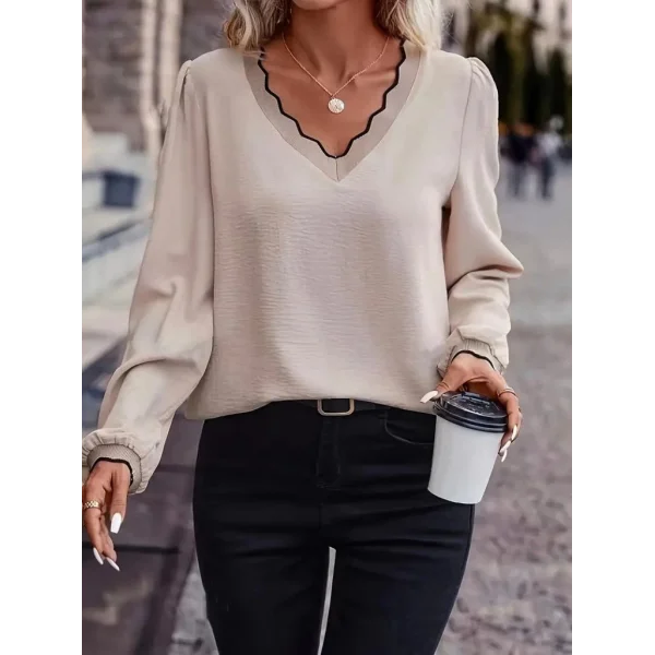 Kadın Uzun Kollu V Yakalı Aerobin Bluz