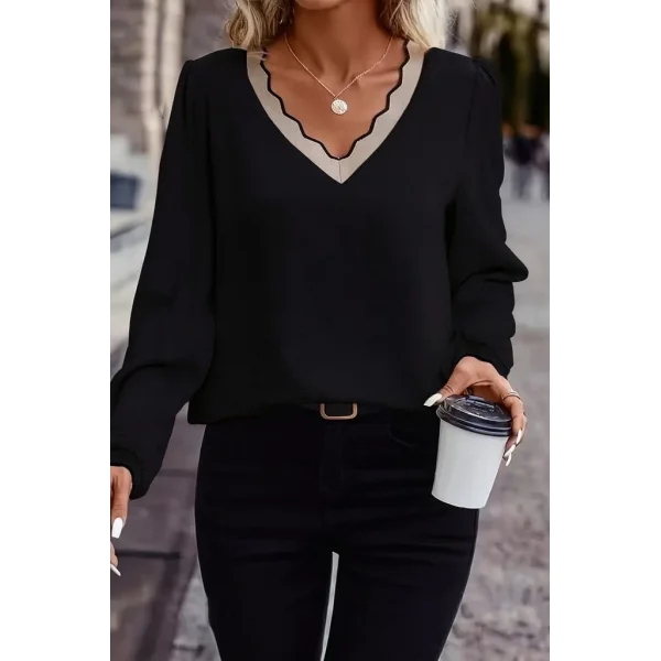 Kadın Uzun Kollu V Yakalı Aerobin Bluz