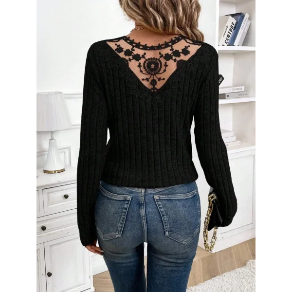 Kadın Uzun Kollu V Yakalı Arkadan Dantel Detaylı şardonlu Kaşkorse Bluz