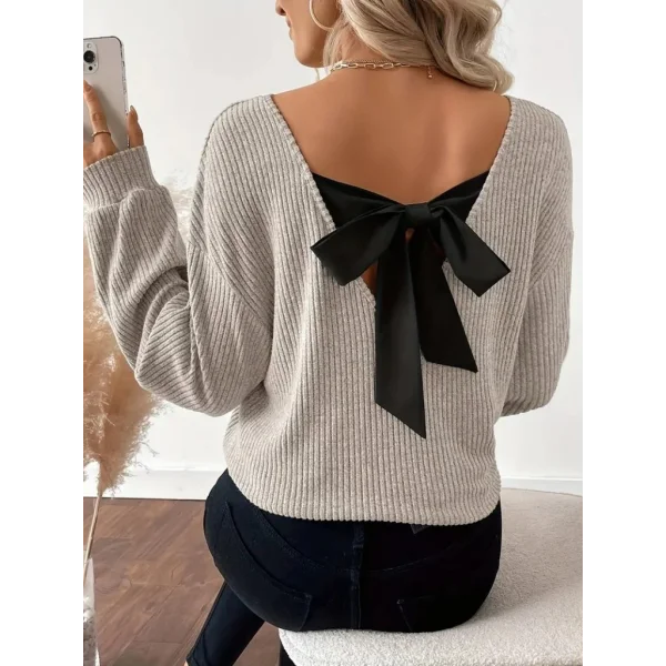 Kadın Uzun Kollu V Yakalı Arkadan Kurdela Detaylı şardonlu Kaşkorse Bluz