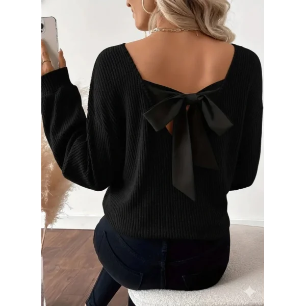 Kadın Uzun Kollu V Yakalı Arkadan Kurdela Detaylı şardonlu Kaşkorse Bluz