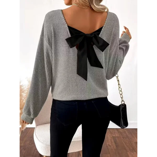 Kadın Uzun Kollu V Yakalı Arkadan Kurdela Detaylı şardonlu Kaşkorse Bluz