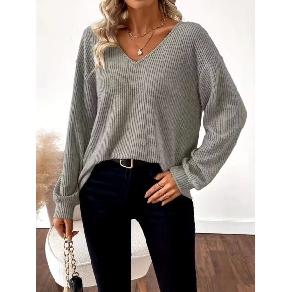 Kadın Uzun Kollu V Yakalı Arkadan Kurdela Detaylı şardonlu Kaşkorse Bluz