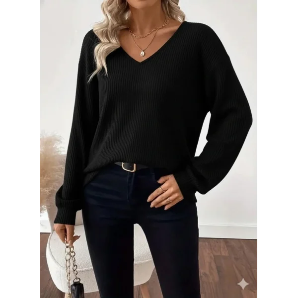 Kadın Uzun Kollu V Yakalı Arkadan Kurdela Detaylı şardonlu Kaşkorse Bluz