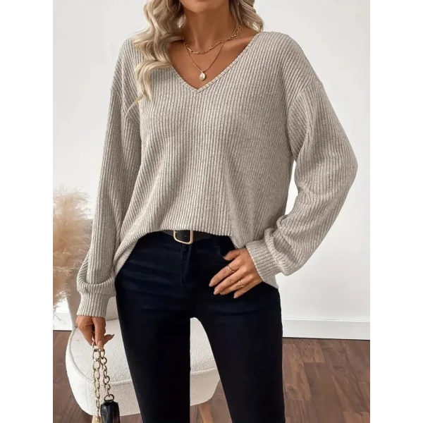 Kadın Uzun Kollu V Yakalı Arkadan Kurdela Detaylı şardonlu Kaşkorse Bluz