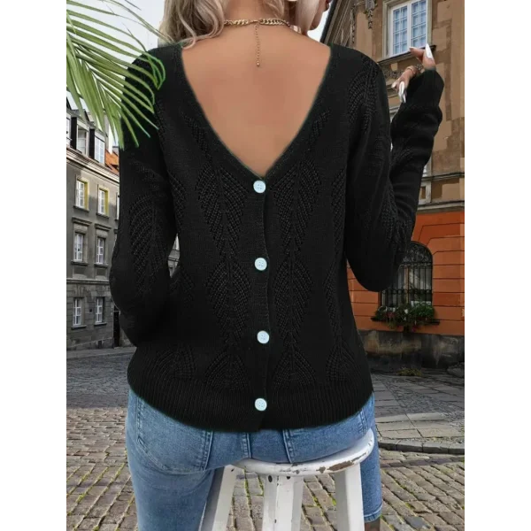 Kadın Uzun Kollu V Yakalı Arkası Düğmeli Triko Bluz
