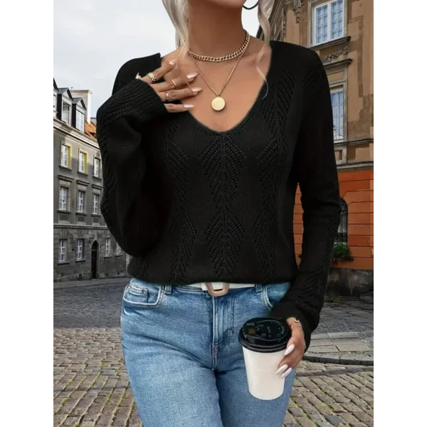 Kadın Uzun Kollu V Yakalı Arkası Düğmeli Triko Bluz