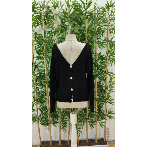 Kadın Uzun Kollu V Yakalı Arkası Düğmeli Triko Bluz