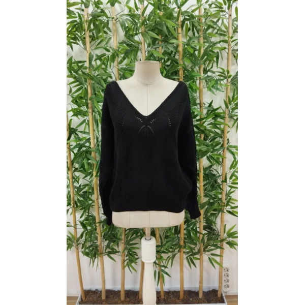 Kadın Uzun Kollu V Yakalı Arkası Düğmeli Triko Bluz