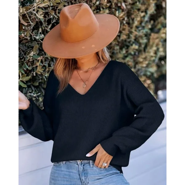 Kadın Uzun Kollu V Yakalı Arkası Kurdelalı Triko Bluz