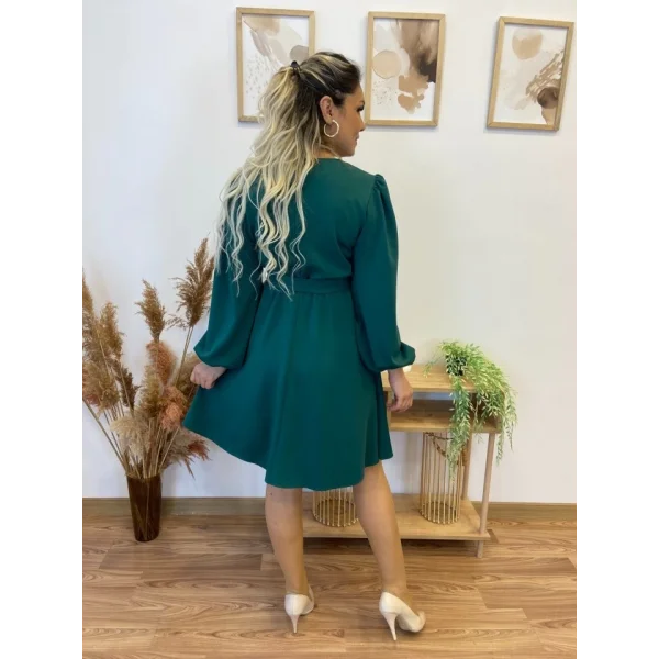 Kadın Uzun Kollu V Yakalı Belden Kuşaklı Kiloş Krep Elbise