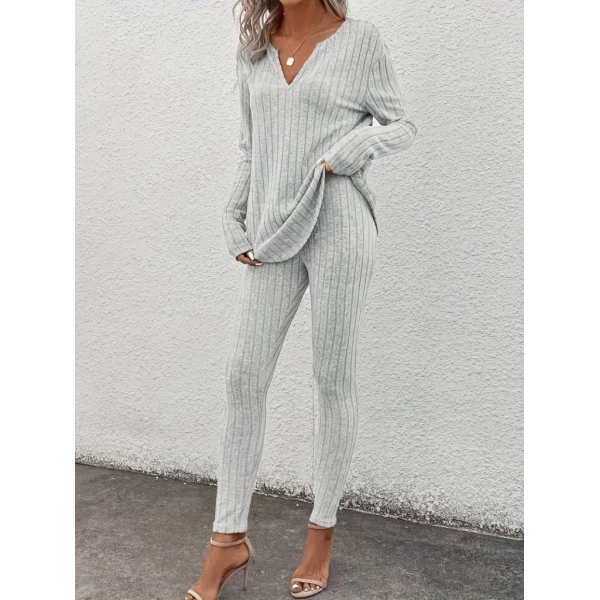 Kadın Uzun Kollu V Yakalı Bluz Alt Tayt şardonlu Kaşkorse Ikili Takım