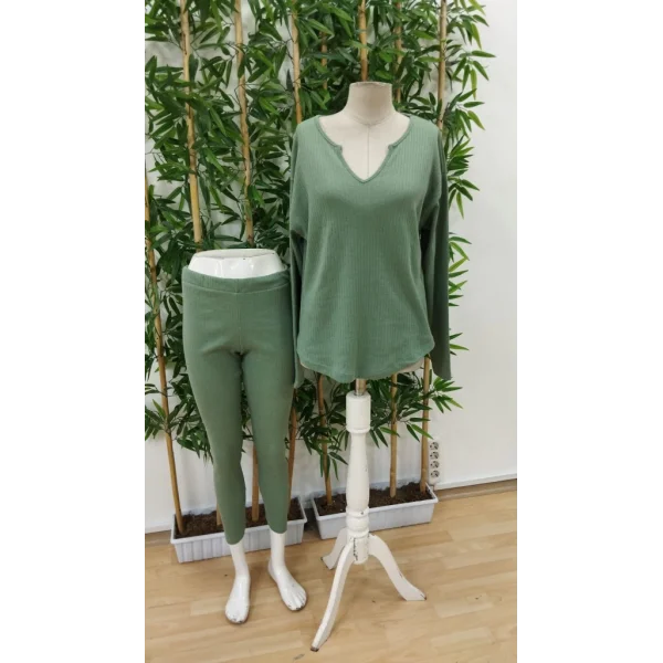 Kadın Uzun Kollu V Yakalı Bluz Alt Tayt şardonlu Kaşkorse Ikili Takım