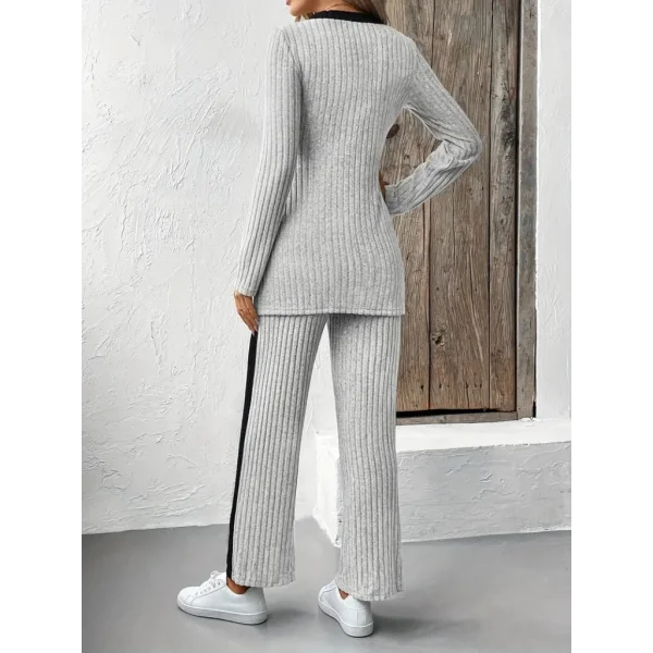 Kadın Uzun Kollu V Yakalı çapraz Detaylı şardonlu Kaşkorse Bluz Ve Pantolon Ikili Takım