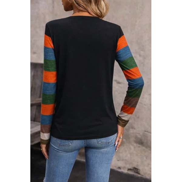 Kadın Uzun Kollu V Yakalı Cepli çok Renkli Viskon Bluz
