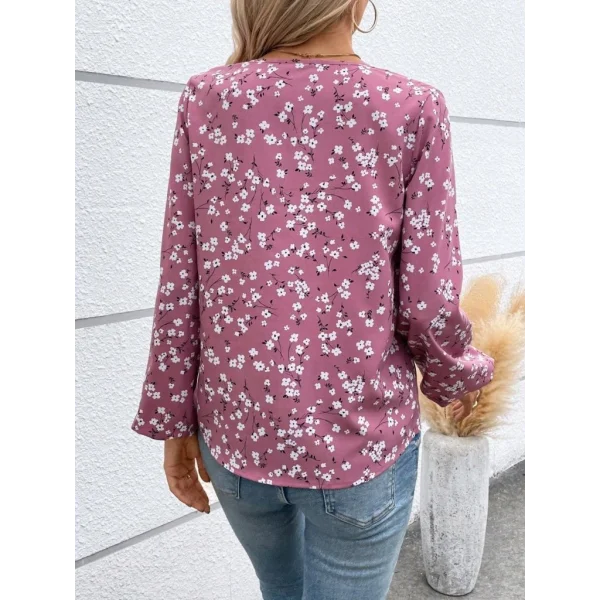Kadın Uzun Kollu V Yakalı çiçek Desenli Modal Bluz