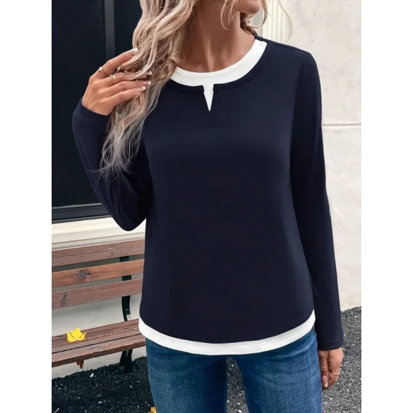 Kadın Uzun Kollu V Yakalı çift Renkli Viskon Iki Iplik Bluz