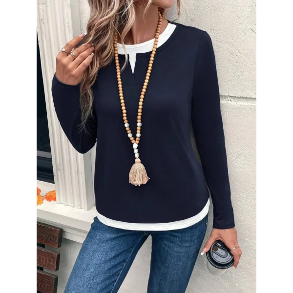 Kadın Uzun Kollu V Yakalı çift Renkli Viskon Iki Iplik Bluz