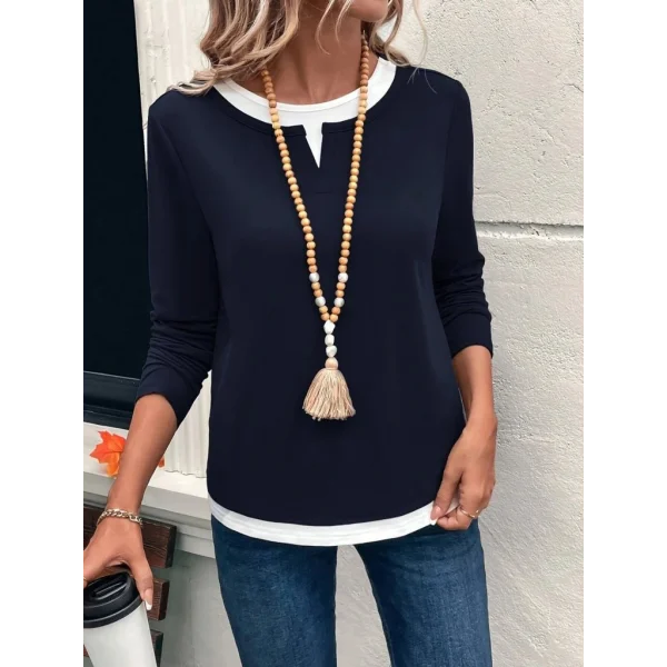 Kadın Uzun Kollu V Yakalı çift Renkli Viskon Iki Iplik Bluz