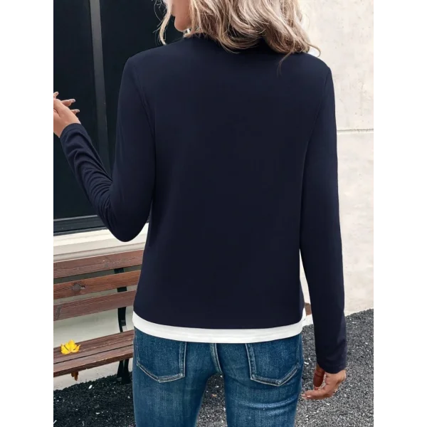 Kadın Uzun Kollu V Yakalı çift Renkli Viskon Iki Iplik Bluz