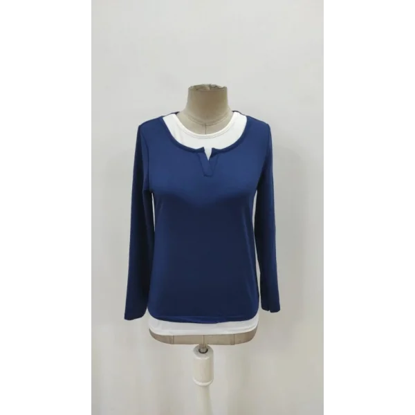 Kadın Uzun Kollu V Yakalı çift Renkli Viskon Iki Iplik Bluz