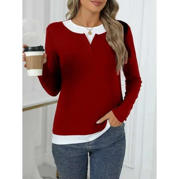 Kadın Uzun Kollu V Yakalı çift Renkli Viskon Iki Iplik Bluz