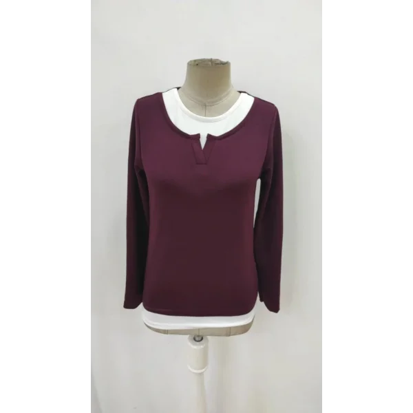 Kadın Uzun Kollu V Yakalı çift Renkli Viskon Iki Iplik Bluz