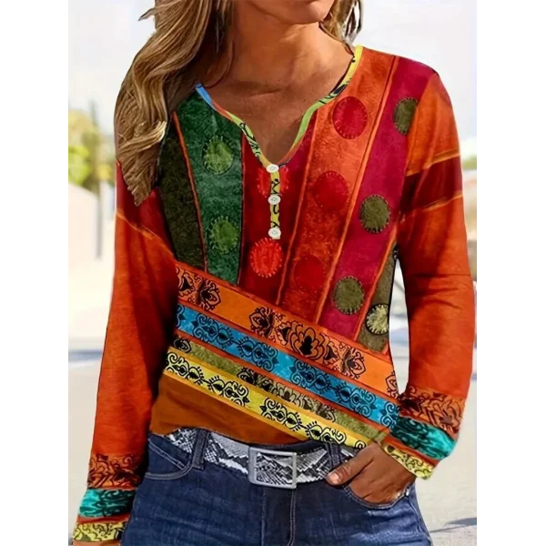 Kadın Uzun Kollu V Yakalı çok Renkli Süprem Bluz