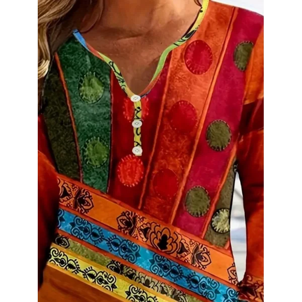 Kadın Uzun Kollu V Yakalı çok Renkli Süprem Bluz