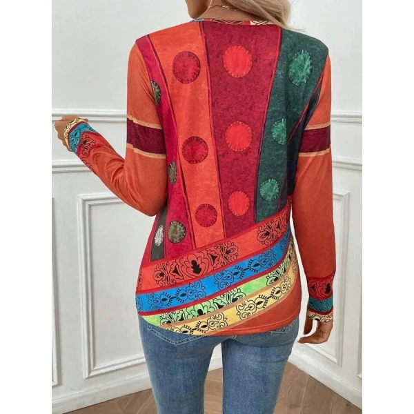 Kadın Uzun Kollu V Yakalı çok Renkli Süprem Bluz