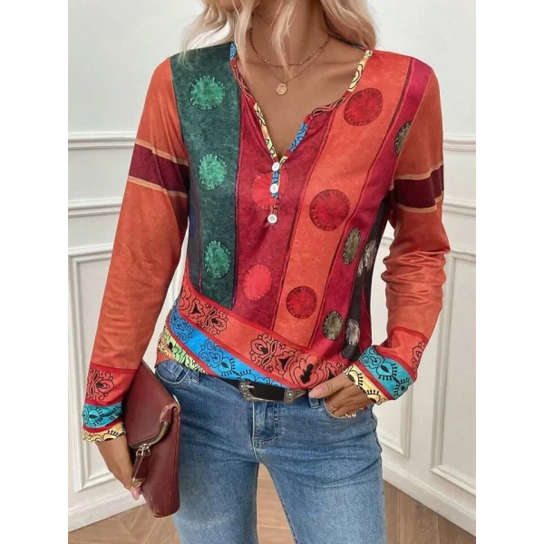Kadın Uzun Kollu V Yakalı çok Renkli Süprem Bluz