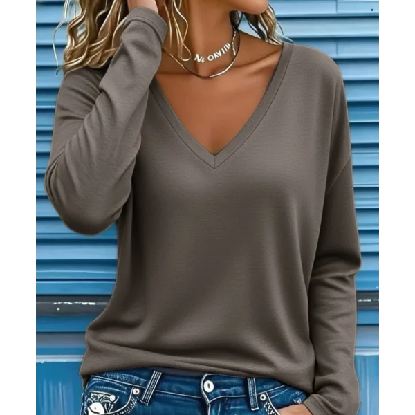 Kadın Uzun Kollu V Yakalı Dalgıç Açık Vizon Bluz
