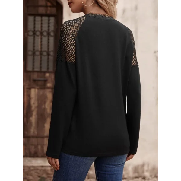Kadın Uzun Kollu V Yakalı Dantel Detaylı Viskon Bluz