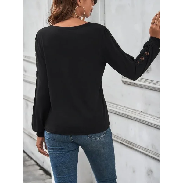 Kadın Uzun Kollu V Yakalı Dantel Detaylı Viskon Bluz