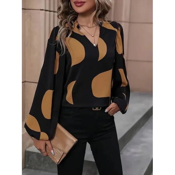 Kadın Uzun Kollu V Yakalı Desenli Modal Bluz