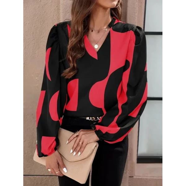 Kadın Uzun Kollu V Yakalı Desenli Modal Bluz