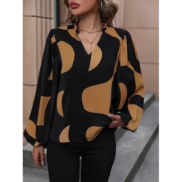 Kadın Uzun Kollu V Yakalı Desenli Modal Bluz