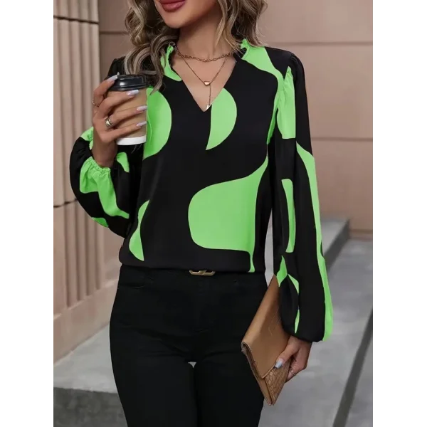 Kadın Uzun Kollu V Yakalı Desenli Modal Bluz