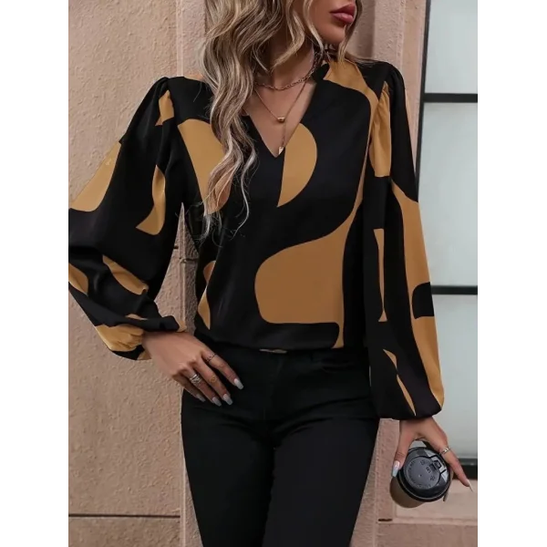 Kadın Uzun Kollu V Yakalı Desenli Modal Bluz