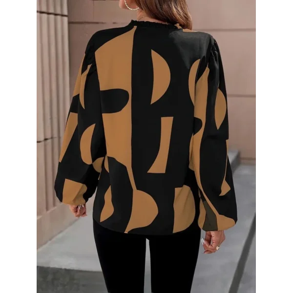 Kadın Uzun Kollu V Yakalı Desenli Modal Bluz