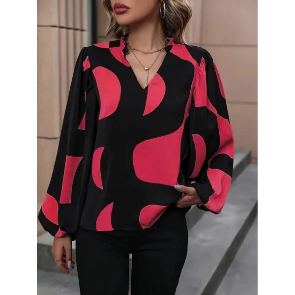 Kadın Uzun Kollu V Yakalı Desenli Modal Bluz