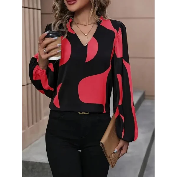 Kadın Uzun Kollu V Yakalı Desenli Modal Bluz