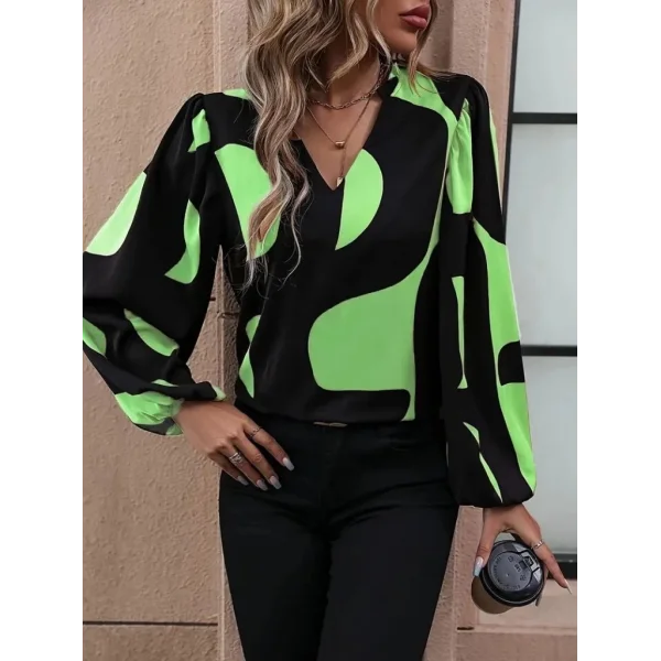 Kadın Uzun Kollu V Yakalı Desenli Modal Bluz