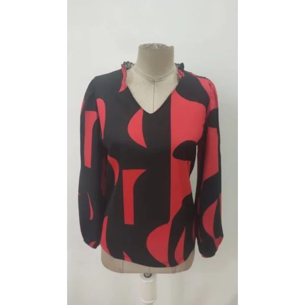 Kadın Uzun Kollu V Yakalı Desenli Modal Bluz