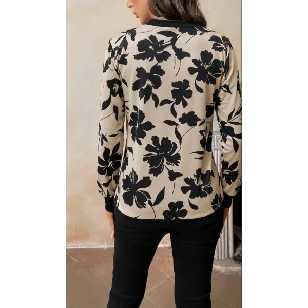 Kadın Uzun Kollu V Yakalı Desenli Süprem Bluz