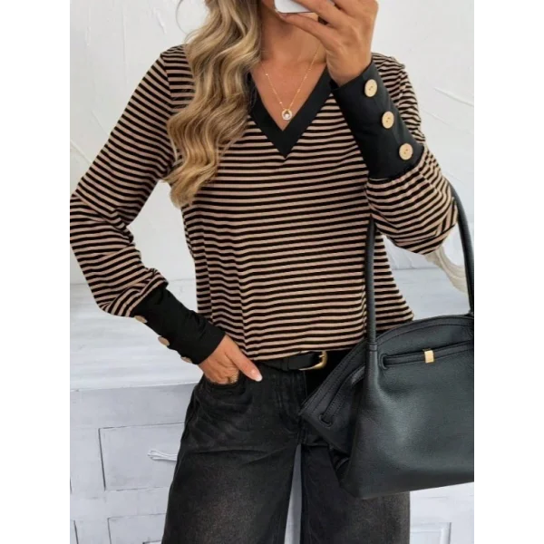 Kadın Uzun Kollu V Yakalı Desenli Süprem Bluz