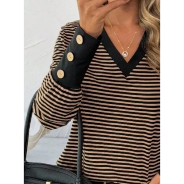 Kadın Uzun Kollu V Yakalı Desenli Süprem Bluz