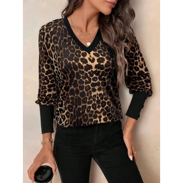 Kadın Uzun Kollu V Yakalı Desenli Süprem Bluz