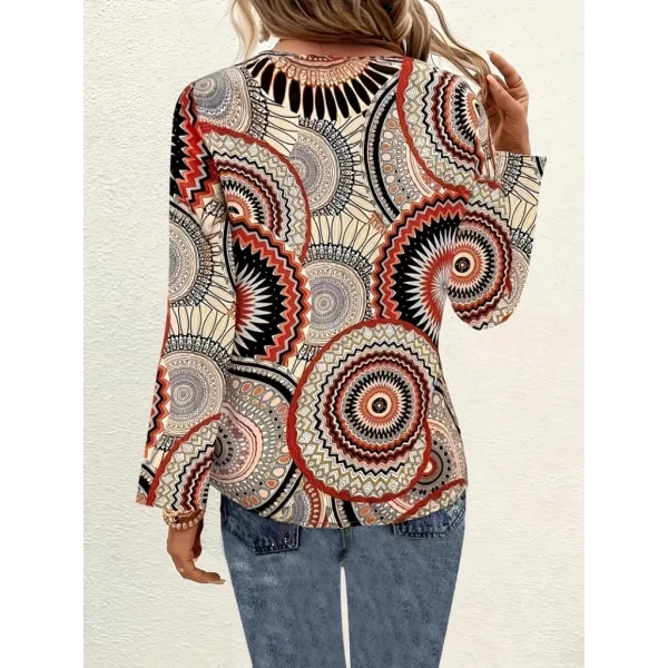 Kadın Uzun Kollu V Yakalı Desenli Süprem Bluz
