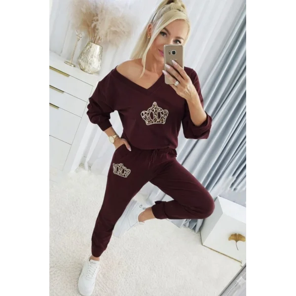 Kadın Uzun Kollu V Yakalı Desenli Viskon Iki Iplik Bluz Ve Pantolon Ikili Takım